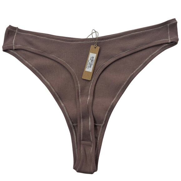 SKIMS Cotton Rib Dipped Thong Lot of 2 Umber Chocolate 3X - Picture 5 of 12
